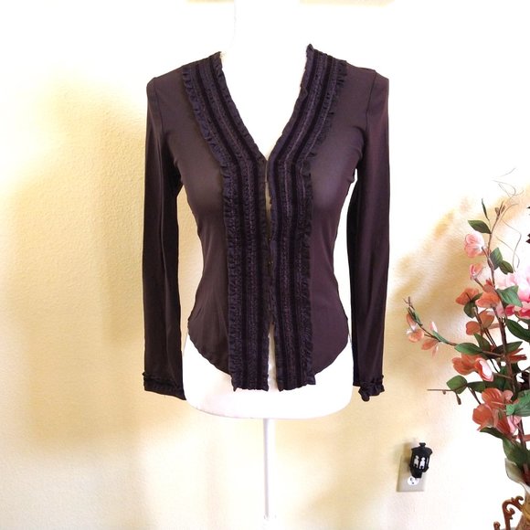 Brown Sheer Ruffle Top - Picture 3 of 13